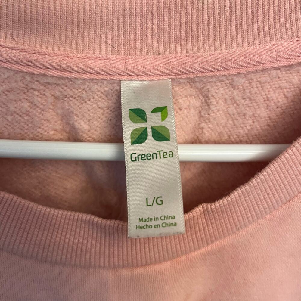 Green Tea Rosé All Day Pink Graphic Sweatshirt Large L Pullover Crewneck Fuzzy - Picture 6 of 9